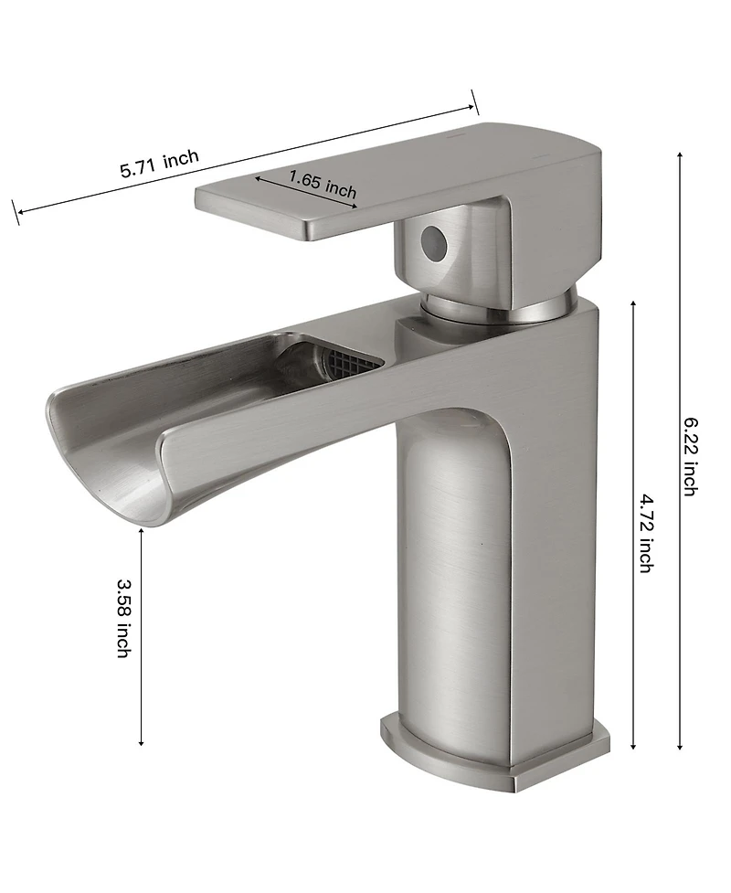 Waterfall Single Handle Hole Low-Arc Modern Bathroom Faucet Drip-Free Vanity Sink