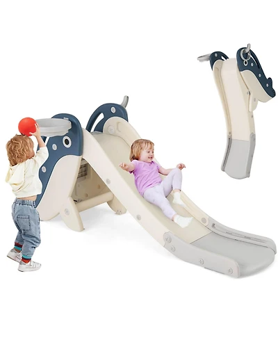 4-in-1 Toddler Slide Playground with Basketball Hoop Ball Ring Toss Climbing