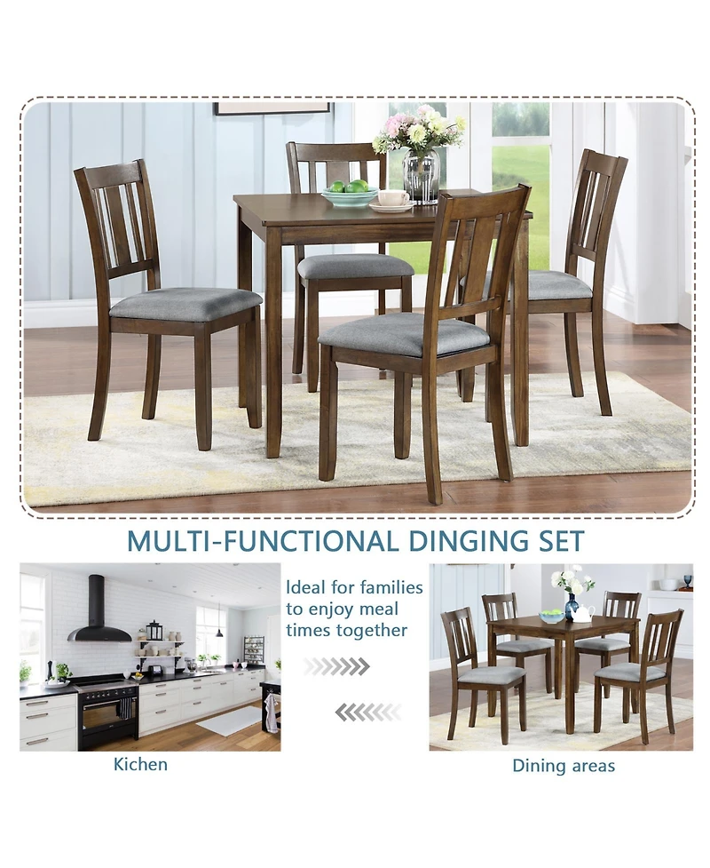 Casainc 5 Piece Wooden Dining Table Set with 4 Chairs for Kitchen or Dining Room