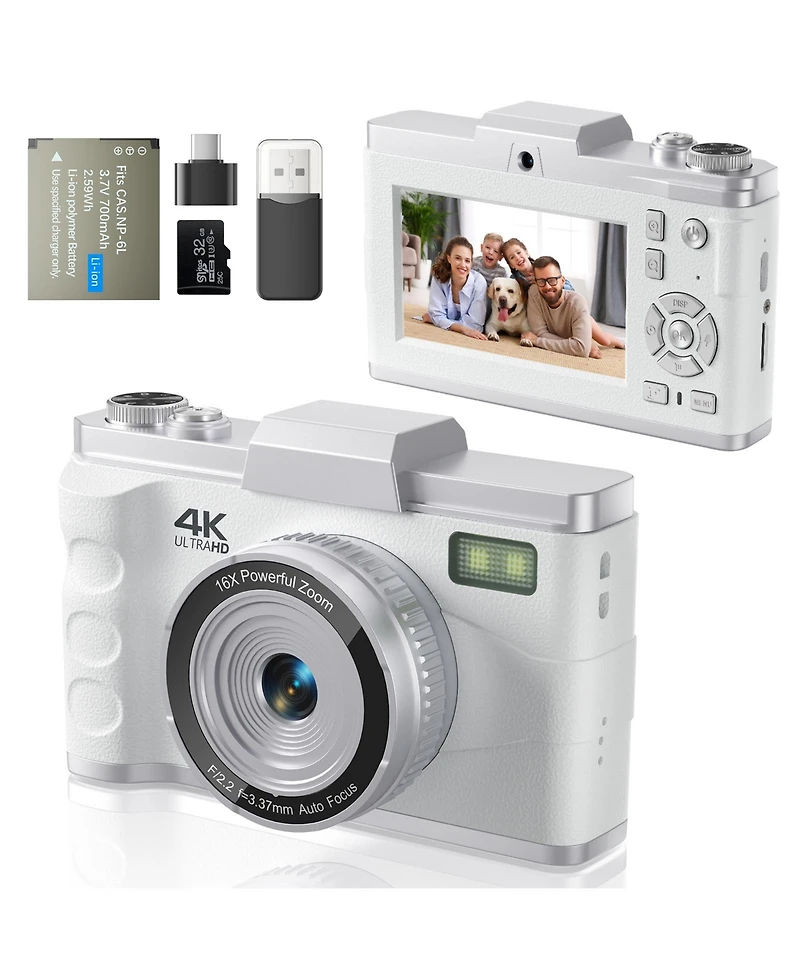 64MP Digital Camera with 4K Video, 16X Zoom, Flip Screen, Autofocus, Type-c Charging, and 32GB Card