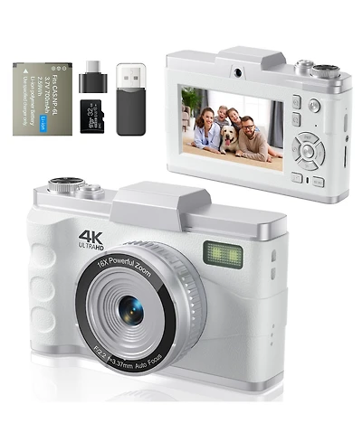 64MP Digital Camera with 4K Video, 16X Zoom, Flip Screen, Autofocus, Type-c Charging, and 32GB Card