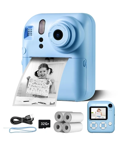 2-in-1 Instant and Digital Kids Camera with Hd Video, 16X Zoom, Printing, Games, and Accessories