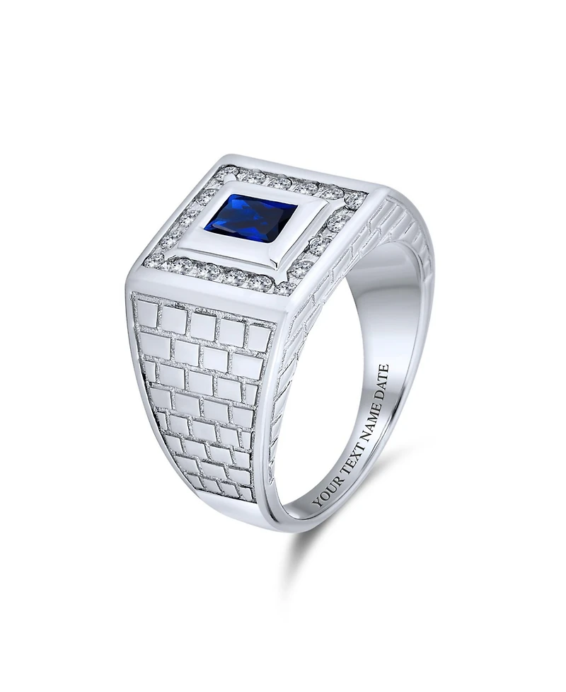Bling Jewelry Blue Emerald Cut Cz Statement Ring – Brick Pattern Sterling Silver Band