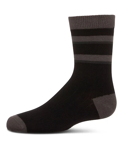 Memoi Boys Tonal Stripe Cotton Rich Crew Sock