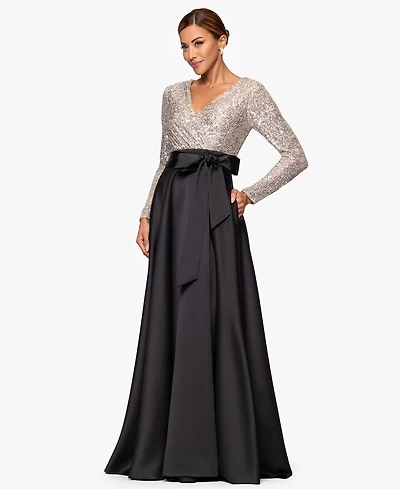 Xscape Women's Sequinned Long Sleeve Ballgown Dress