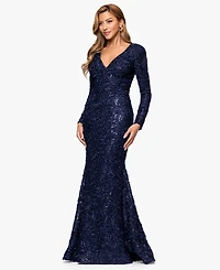 Xscape Women's V-Neck Long Sleeve Dress