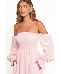 Petal and Pup Women's Domenica Shirred Long Sleeve Midi Dress - Pink