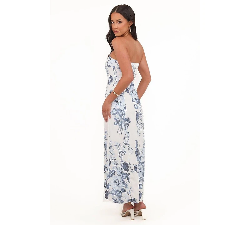 Petal and Pup Women's Tamira Strapless Midi Dress - Blue Floral