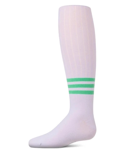 Memoi Girls Opaque Ribbed Bright-Stripe Cotton-Rich Tights