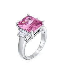 Bling Jewelry Art Deco Style Sterling Silver 8CTW Yellow Cz Rectangle Emerald Cut Cocktail Statement Ring Cubic Zirconia Baguette Stepped Side Stones
