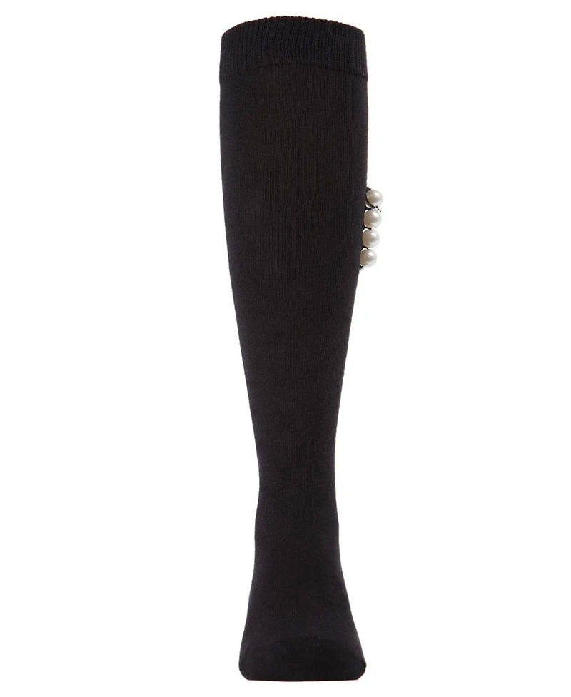 Memoi Girls' Side Pearls Cotton Blend Knee High Socks
