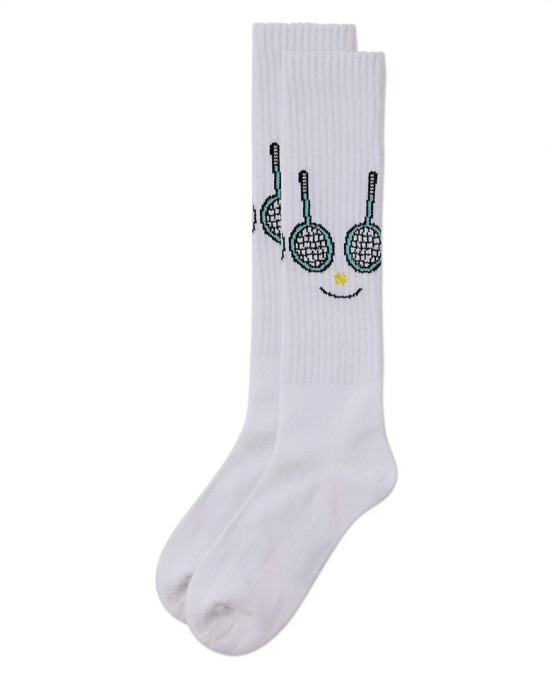 Memoi Big Girls Ribbed Stretch Cotton "Tennis Smiley Face" Knee Sock