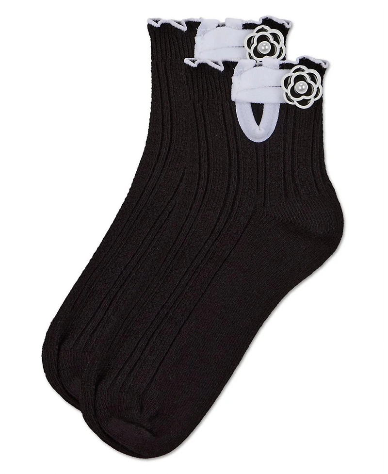 Memoi Girls' Floral Button Anklet Socks