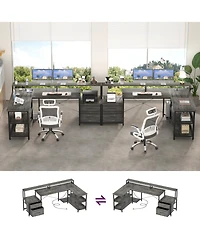 Aheaplus L-Shaped Computer Desk with Drawers and Monitor Shelf, Gaming Desks Led Strip