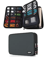 Bubm Gray Electronics Organizer - Medium Double Layer Travel Storage Bag for iPad Mini, Cables, Usb Drives, Chargers & Tech Accessories