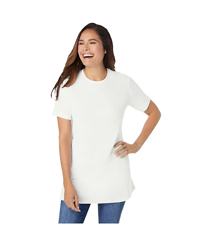 Woman Within Plus Waffle Thermal Satin Trim Tee