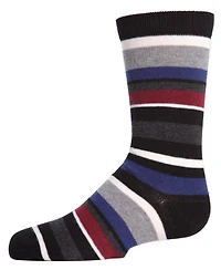 Memoi Boys Bright Stripes Ribbed Cotton Crew Socks