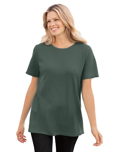 Woman Within Plus Waffle Thermal Satin Trim Tee