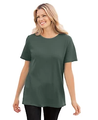 Woman Within Plus Waffle Thermal Satin Trim Tee