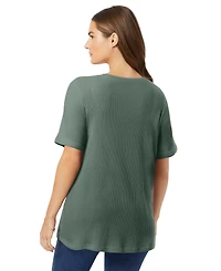 Woman Within Plus Waffle Thermal Satin Trim Tee