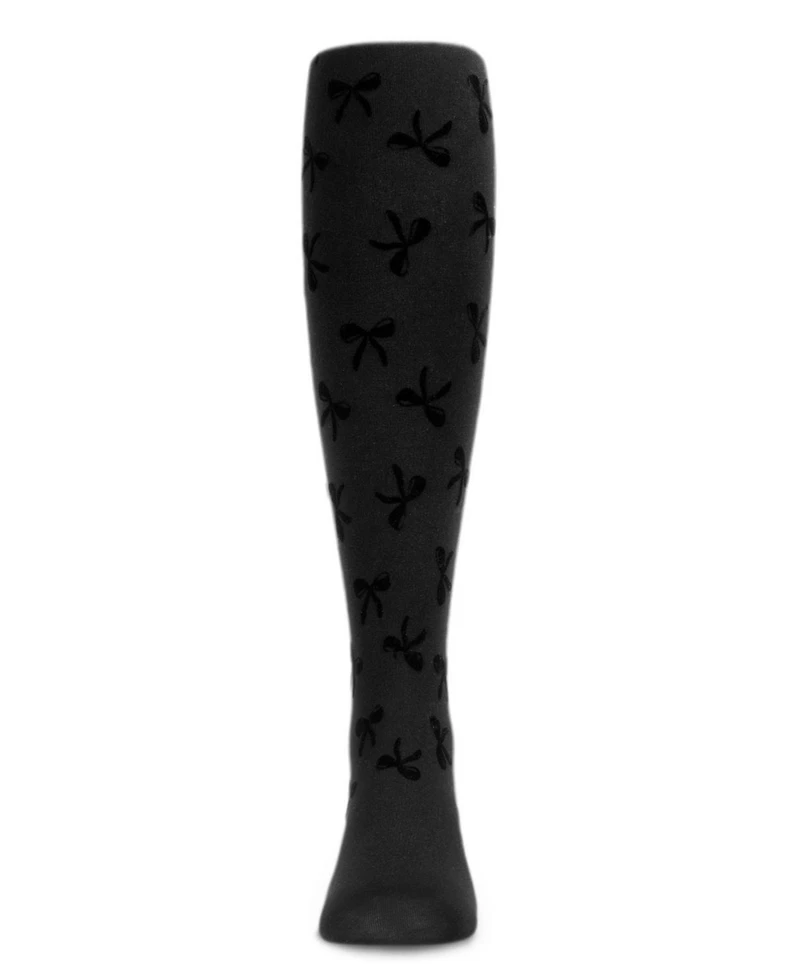 Memoi Girls Women's Flocked Sassy Bow Nylon Tights
