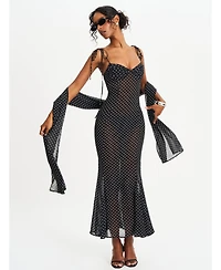 Miss Circle Women's Yadira Black Base Polka Dot Chiffon Maxi Dress