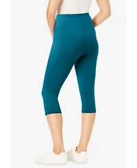 Woman Within Plus Stretch-Cotton Knit Pull-On Pocket Capri Leggings
