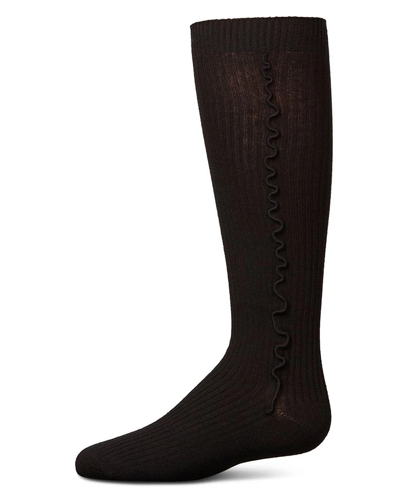 Memoi Little Girls Ribbed Cotton-Rich Knee Sock with Wavy Line Ruffle