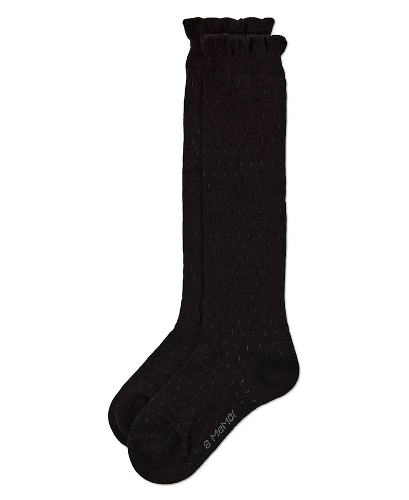Memoi Little Girls Pointelle Soft Stretch Cotton Knee Socks