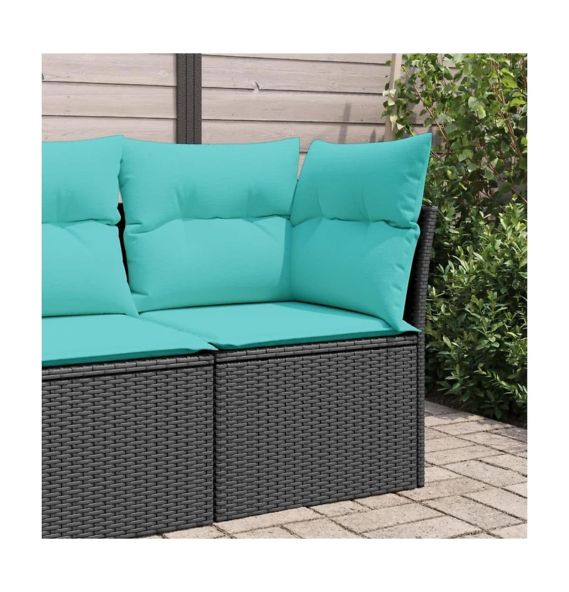 vidaXL Patio Sofa Corner with Cushions Black Poly Rattan