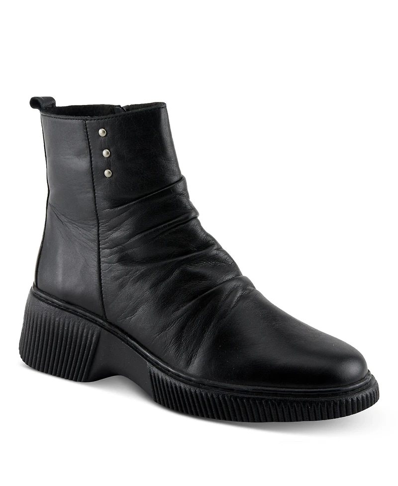 Azura Spring Step Nayana Leather Bootie with Ruching Detail, Removable Insole, and Lugged Sole