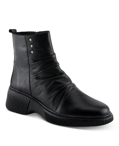 Azura Spring Step Nayana Leather Bootie with Ruching Detail, Removable Insole, and Lugged Sole
