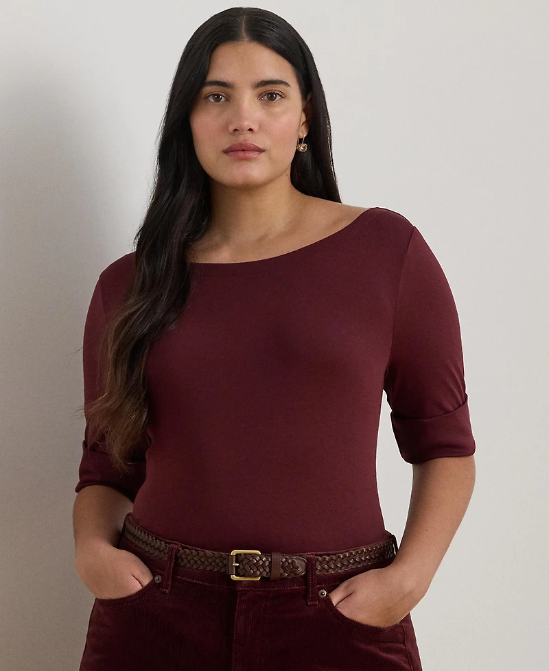 Lauren Ralph Lauren Plus Size Boat Neck T-Shirt