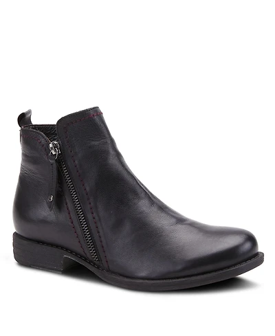 Spring Step Oziel Leather Bootie with Decorative Zipper and Chunky Sculpted Heel