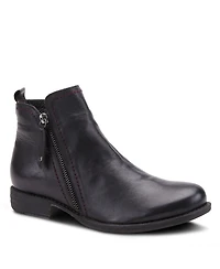 Spring Step Oziel Leather Bootie with Decorative Zipper and Chunky Sculpted Heel