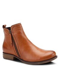 Spring Step Oziel Leather Bootie with Decorative Zipper and Chunky Sculpted Heel