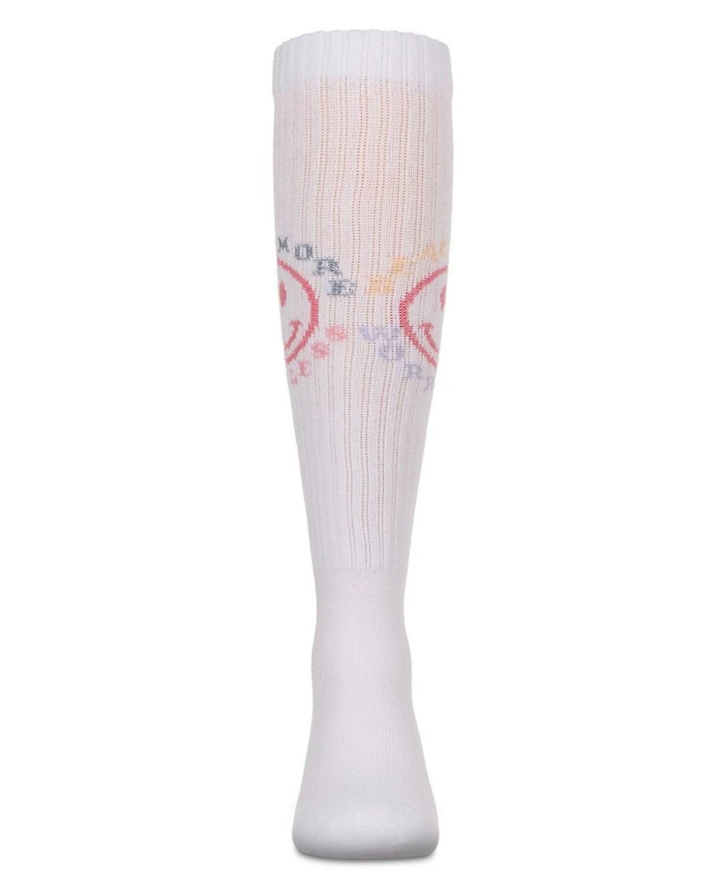 Memoi Girls Ribbed Cotton Blend "Beach More, Worry Less" Knee Sock