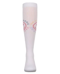 Memoi Girls Ribbed Cotton Blend "Beach More, Worry Less" Knee Sock