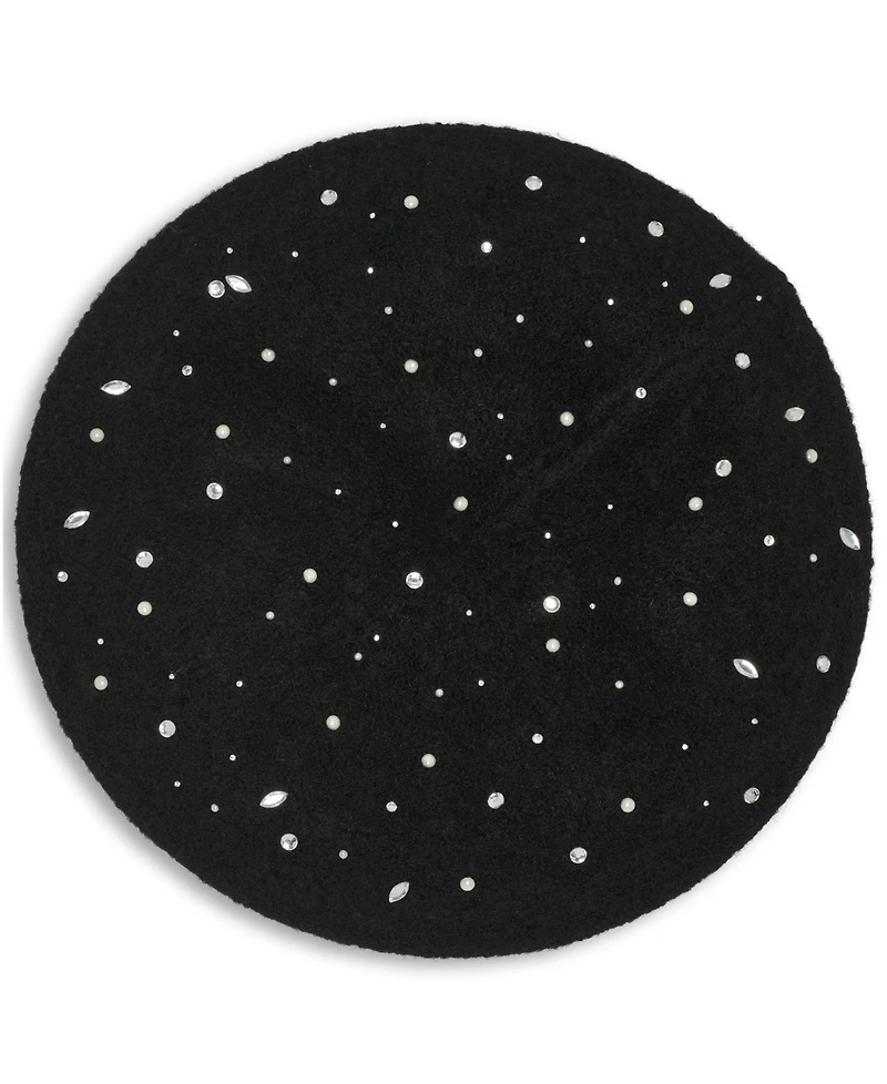 Karl Lagerfeld Paris Women's Crystal Stud Detail Beret Hat