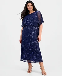 Sl Fashions Plus Round-Neck Blouson Sequin Dress