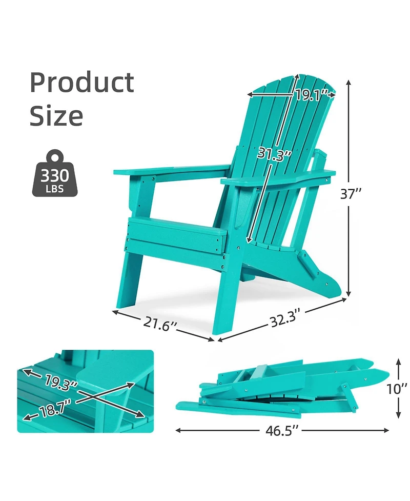Aoodor Outdoor Folding Adirondack Chair - All-Weather Indoor/Outdoor Patio