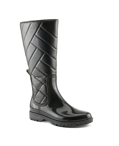 Spring Step Maiza Waterproof Quilted Rain Boots with Faux Fur Lining and Zipper Closure