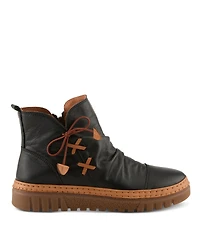 Azura Spring Step Vandis Ruched Leather Ankle Bootie with Side Lace Detail and Arch Support Insole