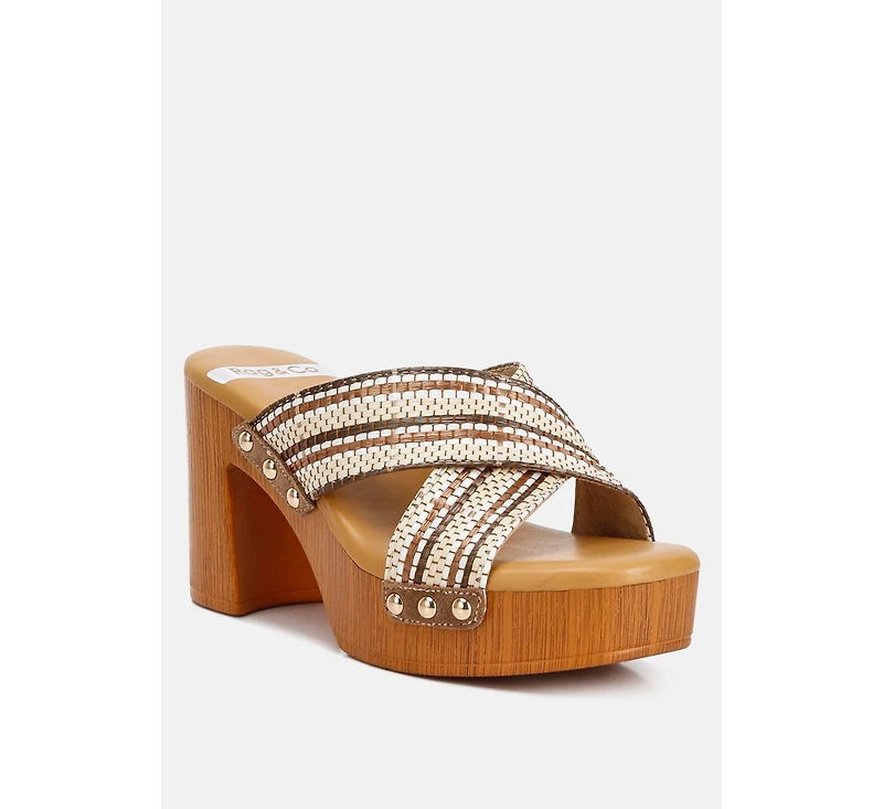 Finley Raffia High Block Heel Mules Women