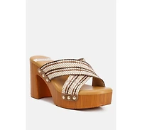 Finley Raffia High Block Heel Mules Women