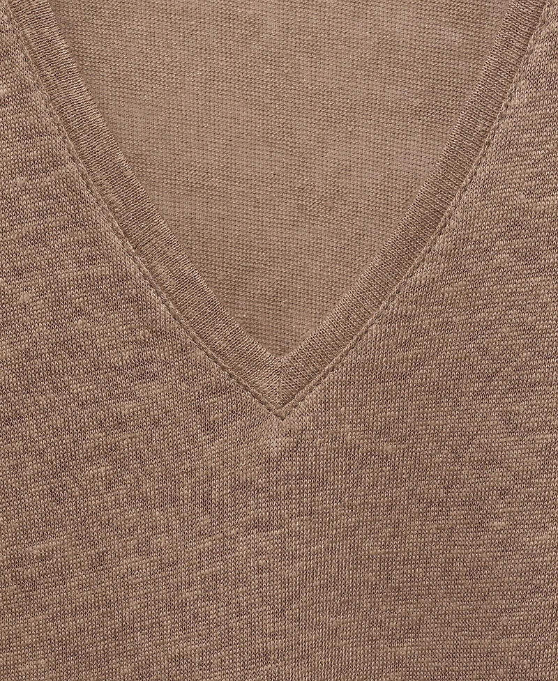 Mango Women's V-Neck Linen T-Shirt