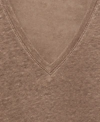 Mango Women's V-Neck Linen T-Shirt