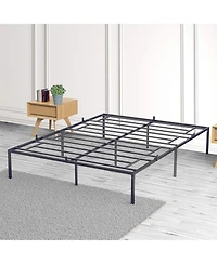 14 Inch Metal Queen Bed Frame with Rounded Corner, Heavy Duty Non-Slip Bed Frame with Steel Slats, No Box Spring Required Noise-Free Easy Assembly, 9-