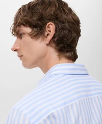 Mango Men's Regular-Fit Striped Cotton-Linen Shirt