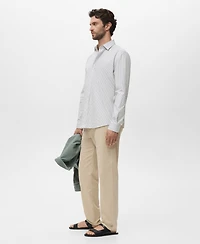 Mango Men's Regular Fit Striped Cotton Shirt